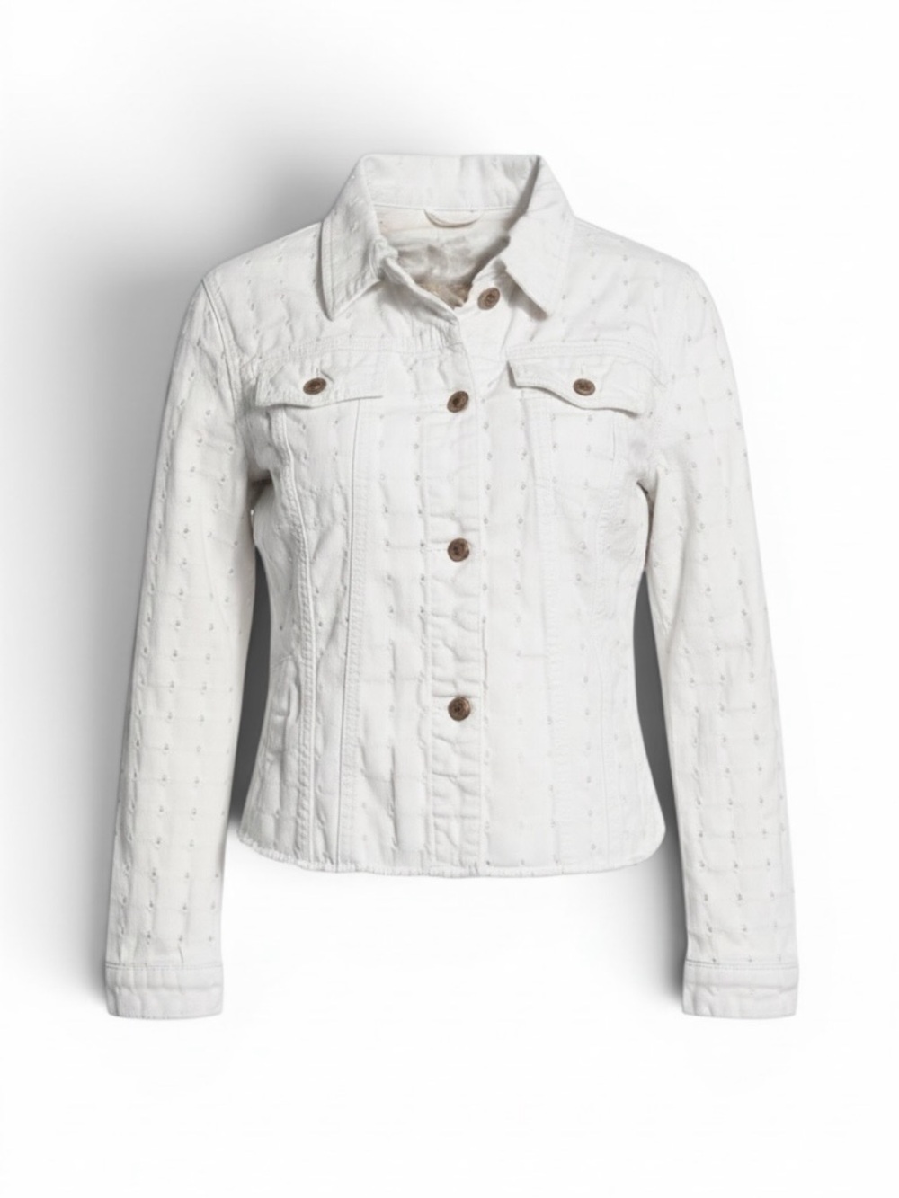 Tribal Jeans White 100% Cotton Embroidered Eyelet Punch-Hole Denim Jacket